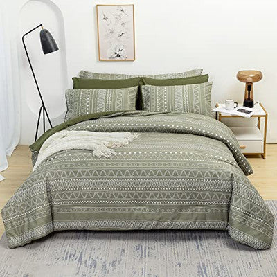 Green Boho Striped Down Alternative Comforter Set - Full Olive Green
