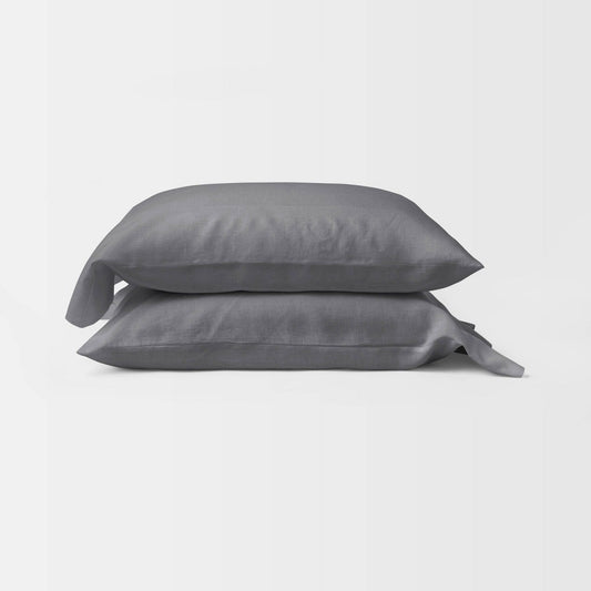 King 100% Washed Linen Solid Pillowcase Set Dark Gray - Casaluna