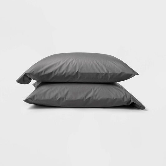 King Washed Supima Percale Solid Pillowcase Set Dark Gray - Casaluna