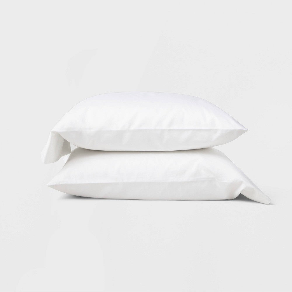 King 500 Thread Count Washed Supima Sateen Solid Pillowcase Set White - Casaluna