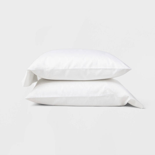 King 500 Thread Count Washed Supima Sateen Solid Pillowcase Set White - Casaluna
