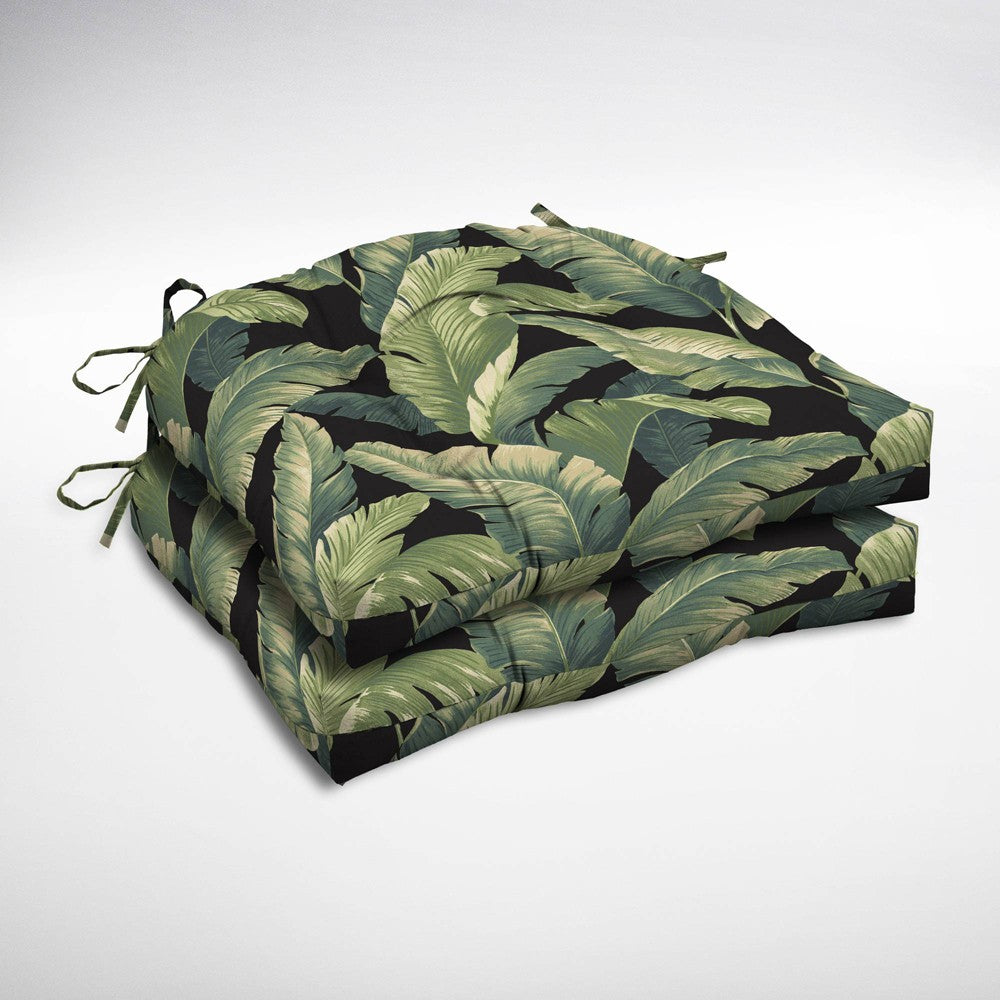 Arden 2pk 20"x18" Outdoor Wicker Seat Cushion Water-Resistant Tropical Leaf Print