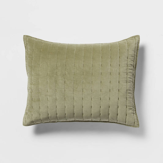 Standard Channel Stitch Velvet Quilt Sham Green - Threshold