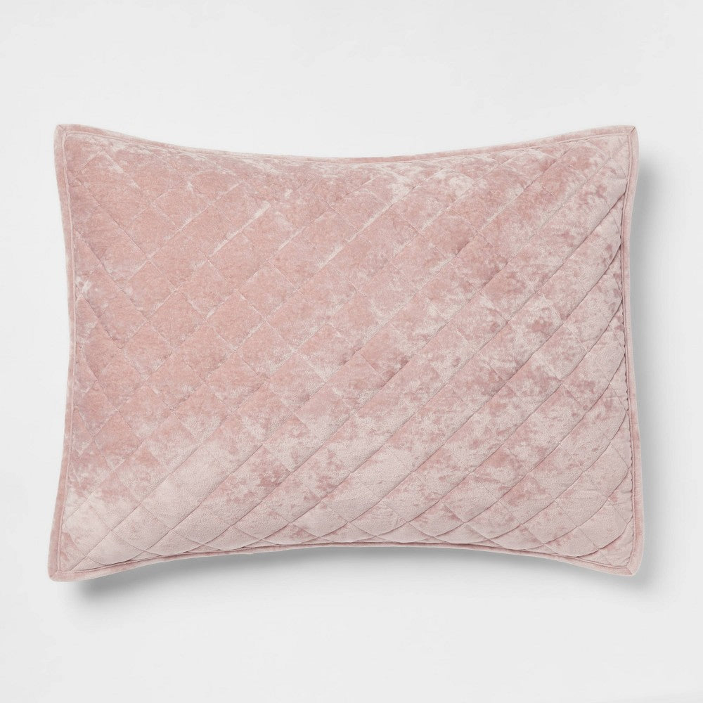 Standard Luxe Diamond Stitch Velvet Quilt Sham Mauve - Threshold