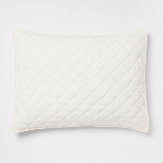 Standard Luxe Diamond Stitch Velvet Quilt Sham Ivory - Threshold