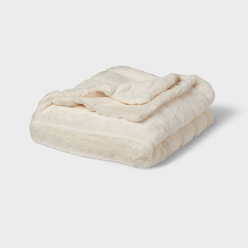 55"x80" Faux Fur Ribbed Bed Throw Ivory - Threshold