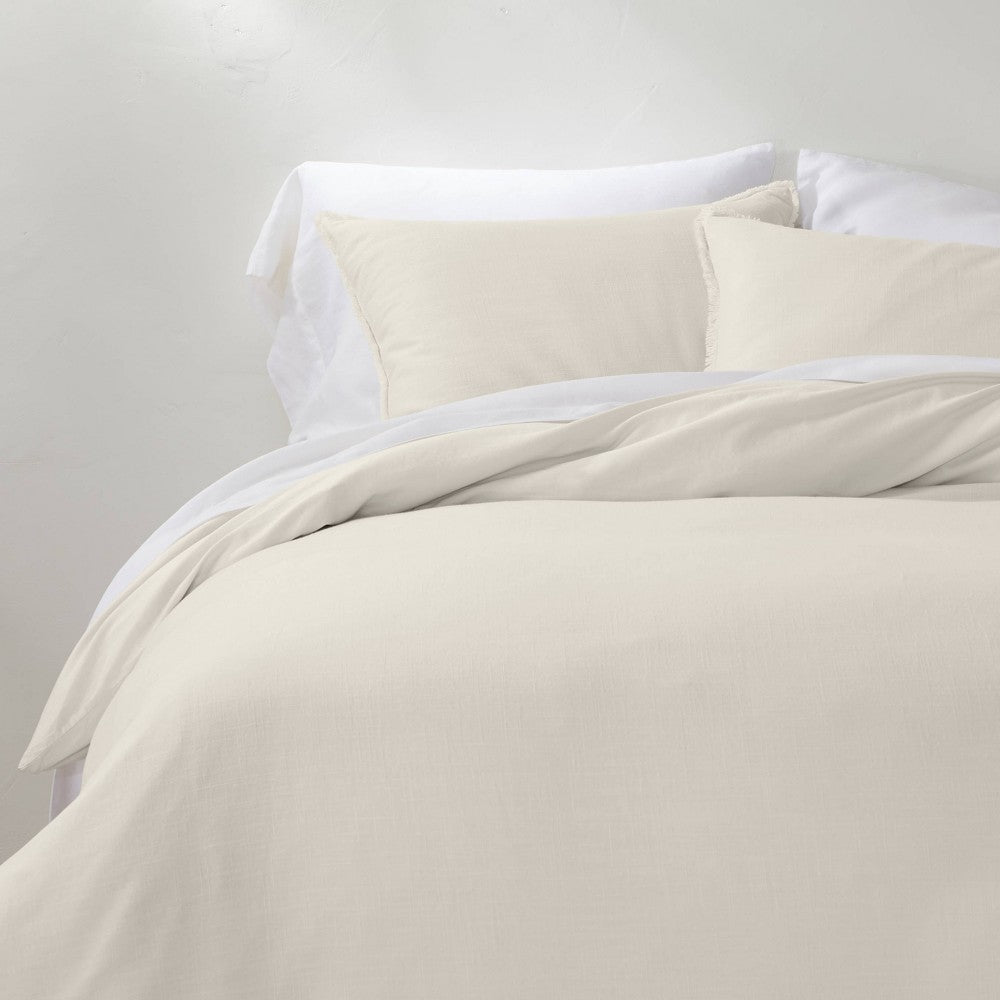 As Is King Heavyweight Linen Blend Duvet Cover & Sham Set Natural - Casaluna