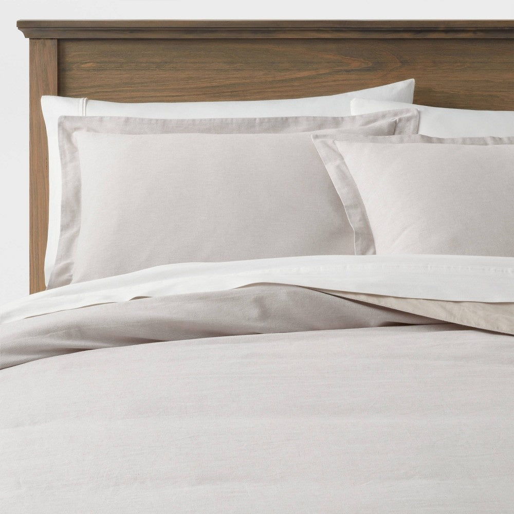 Full/Queen Cotton Linen Chambray Duvet Cover & Sham Set Light Gray - Threshold