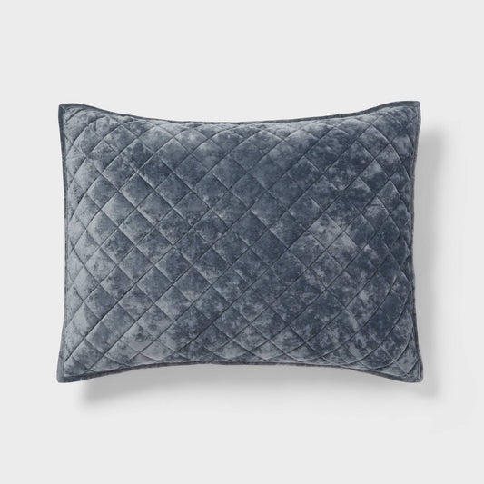 Standard Luxe Diamond Stitch Velvet Quilt Pillow Sham Slate Blue - Threshold