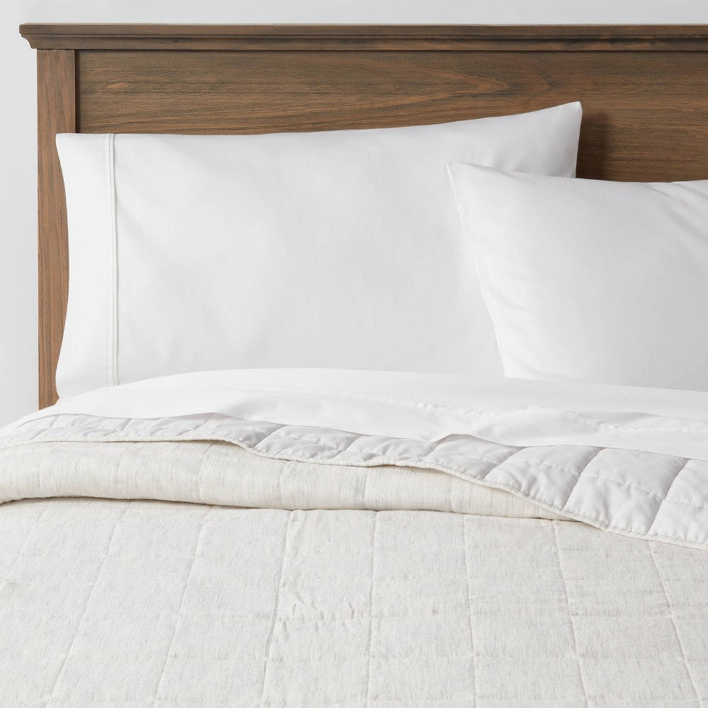 Full/Queen Space Dyed Cotton Linen Quilt Light Gray - Threshold™: Woven Coverlet