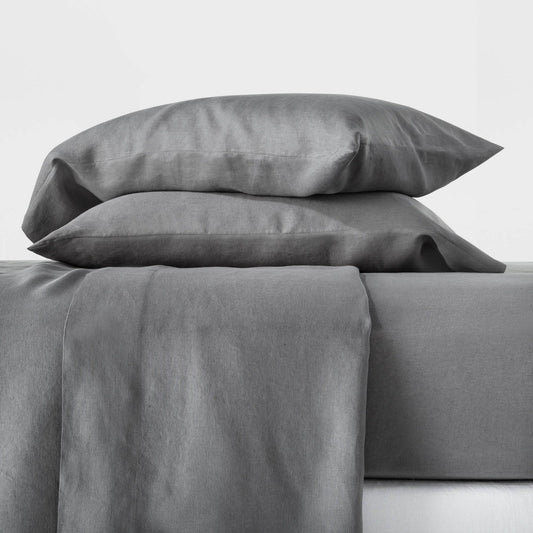 King 100% Washed Hemp Solid Sheet Set Metal Gray - Casaluna