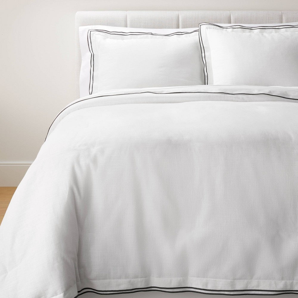 King Double Flange Merrow Stitch Duvet Cover & Sham Set White/Dark Gray - Threshold™ Designed with Studio McGee