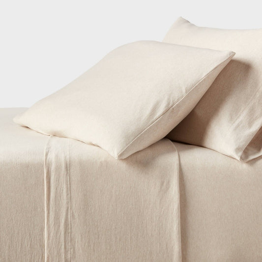 As Is Queen Cotton Jersey Sheet Set Heather Oatmeal - Threshold