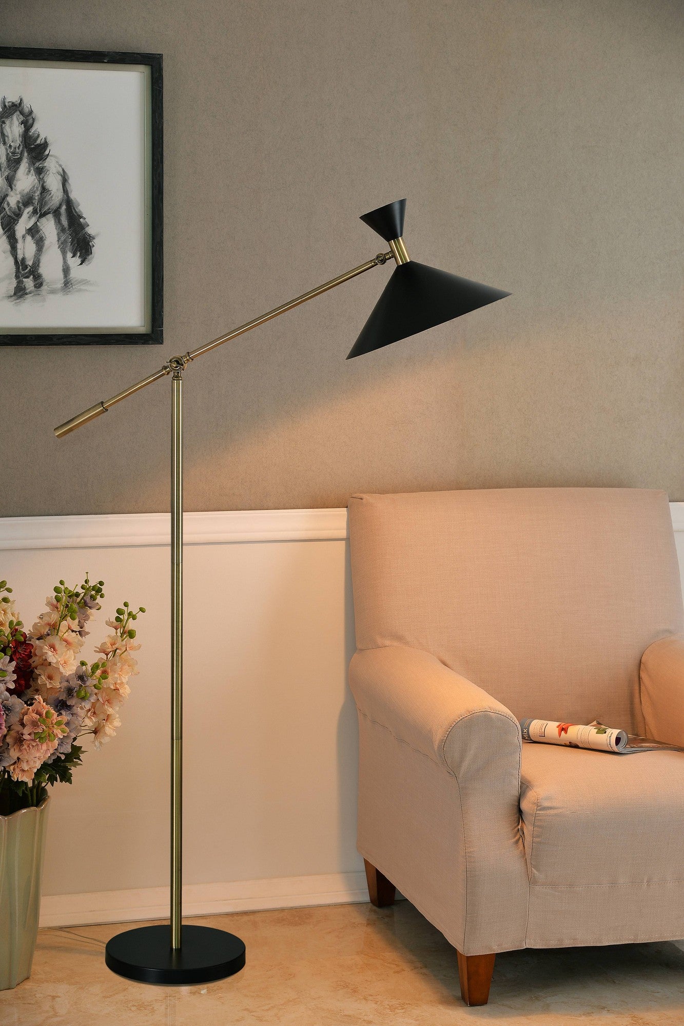 Kerry Home Arne Black & Antique Brass Floor Lamp