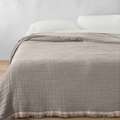 As Is King Reversible Textured Cotton Chambray Coverlet Dark Gray/White - Casaluna