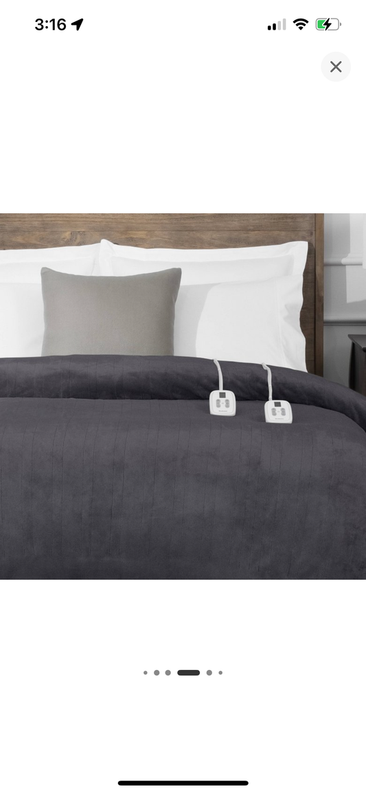 As Is Brookstone King Heated Blanket Gray Plush