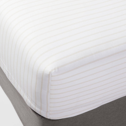 As Is Full 300 Thread Count Ultra Soft Printed Fitted Sheet Khaki Stripe - Threshold