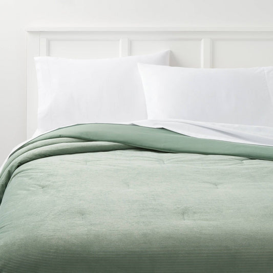 As Is Full/Queen Corduroy Plush Comforter Sage Green - Room Essentials