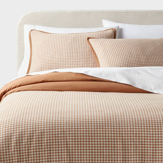 As Is King Mini Gingham Duvet and Sham Set Camel - Threshold