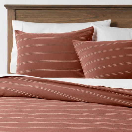 As Is 3pc King Simple Woven Stripe Duvet & Sham Set Cognac - Threshold