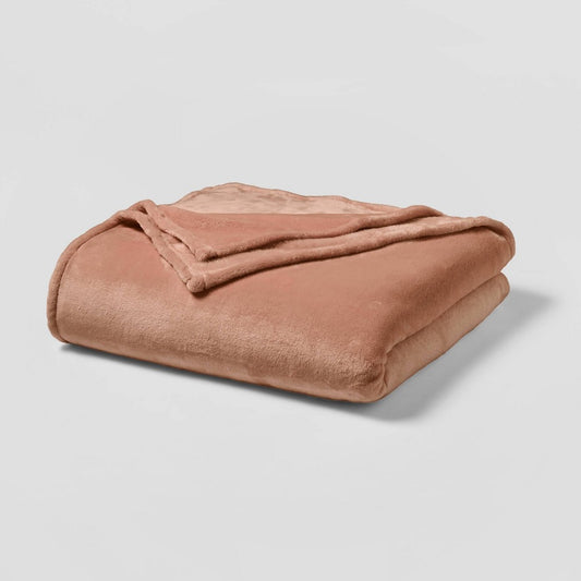 As Is Full/Queen Microplush Solid Bed Blanket Rust - Threshold