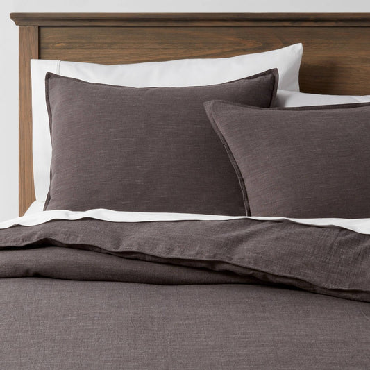 As Is Full/Queen Space Dyed Cotton Linen Duvet Cover Dark Gray - Threshold