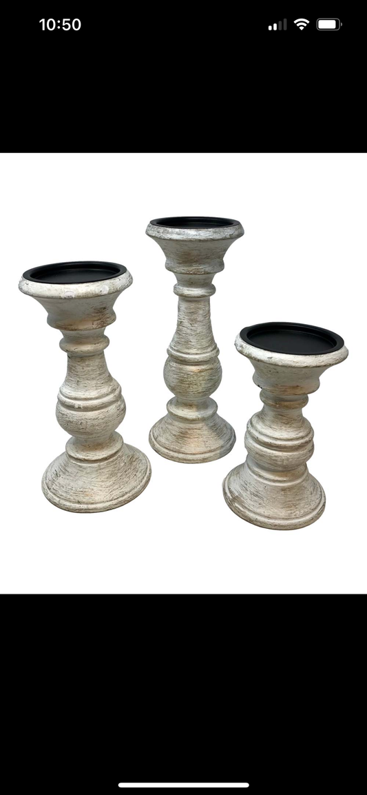 Size L White & Goldtone Pillar Candleholder - 1 Pillar
