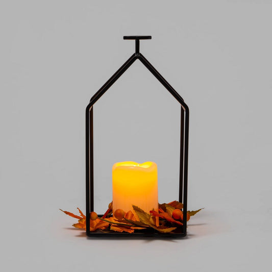 Harvest Lantern Candle with Orange Leaves Decorative Sculpture - Hyde & EEK!
