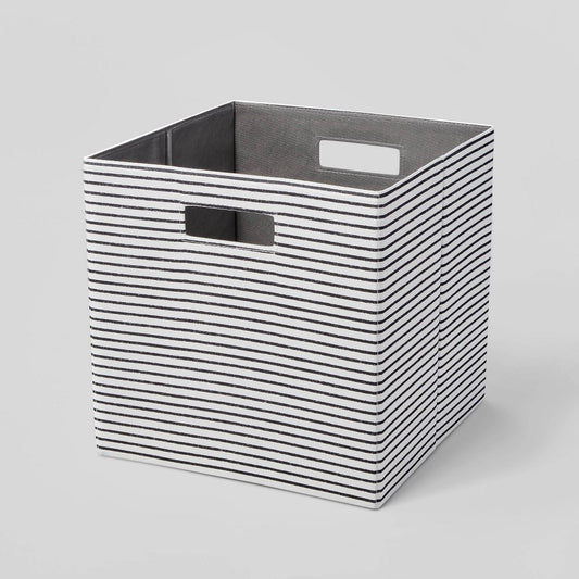 13" x 13" Fabric Bin Black Textured Stripes - Brightroom