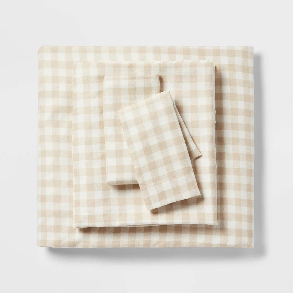 Twin/Twin Extra Long Microfiber Sheet Set Khaki Gingham - Room Essentials™