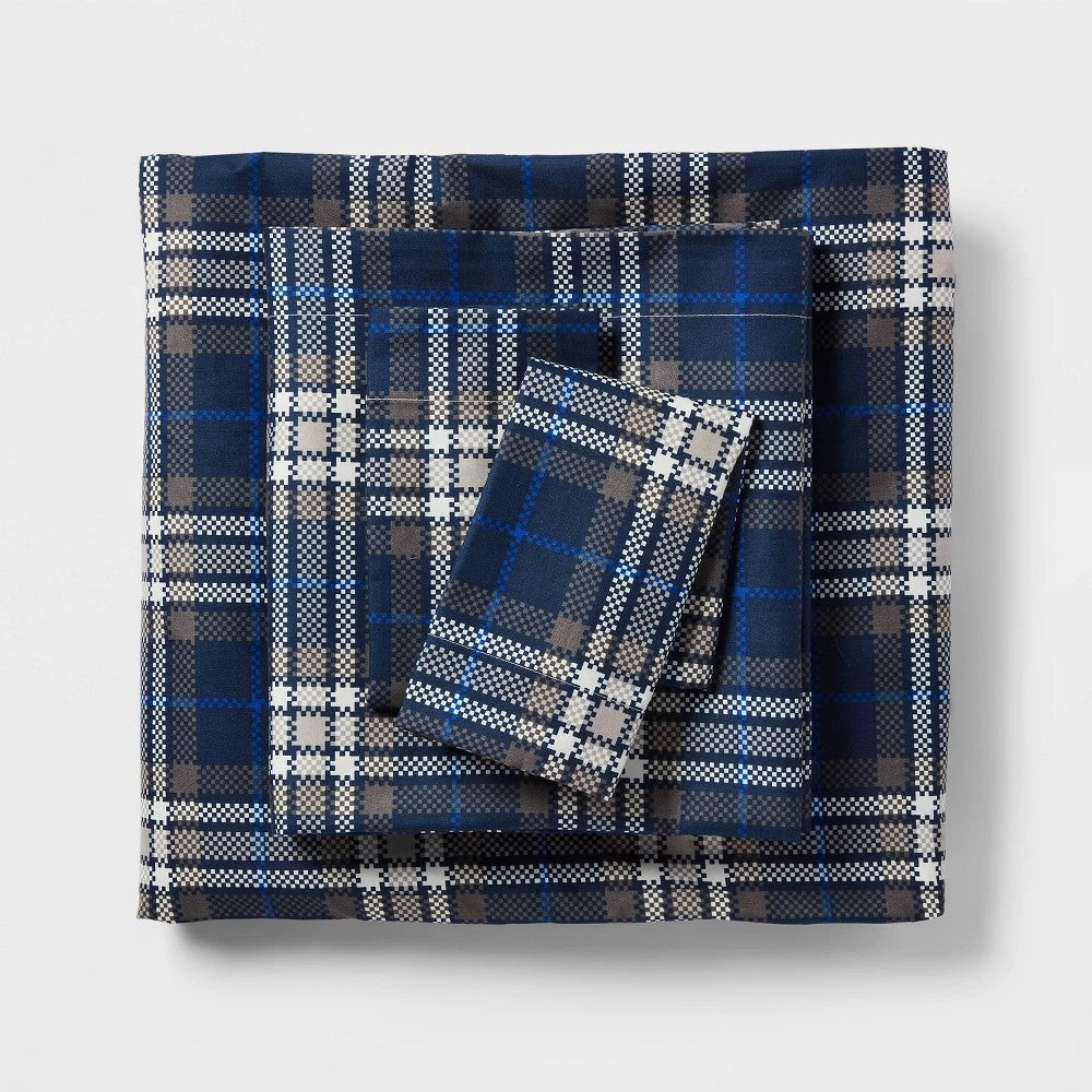 Twin/Twin Extra Long Microfiber Sheet Set Blue/Gen Plaid - Room Essentials™