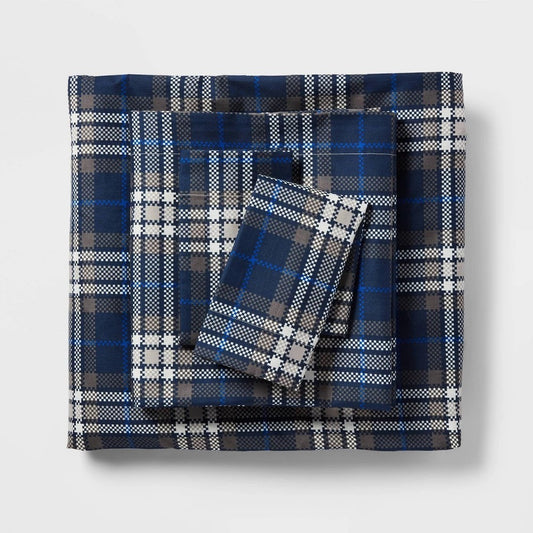 Twin/Twin Extra Long Microfiber Sheet Set Blue/Gen Plaid - Room Essentials™