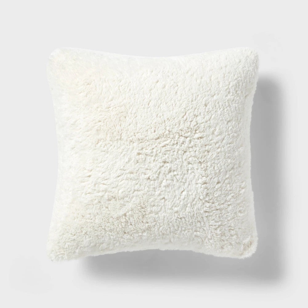 Cozy Faux Shearling Decorative Throw Pillow Ivory - Room Essentials™
