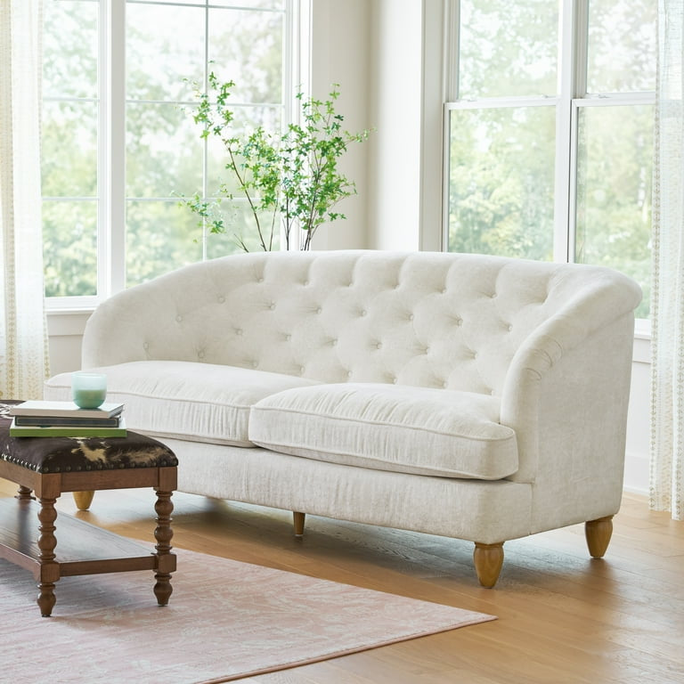 The Pioneer Woman Laurel Tufted Sofa, Cream Velvet, 79.53 in