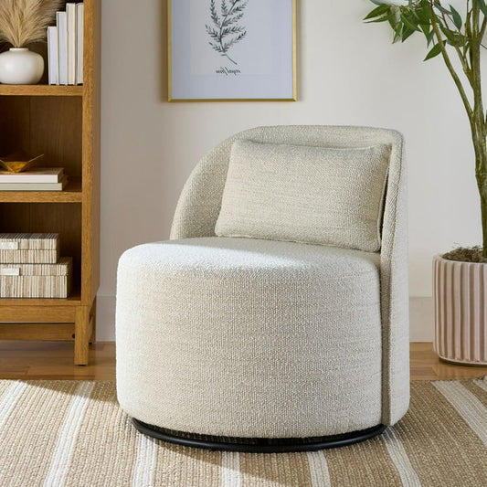 Juliet Modern Arch Swivel Accent Chair, Cream Boucle