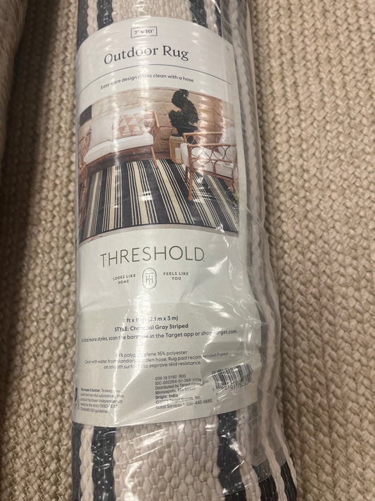 7 ’x 10’ Woven Rectangular Outdoor Area Rug Charcoal Grey Striped - Threshold