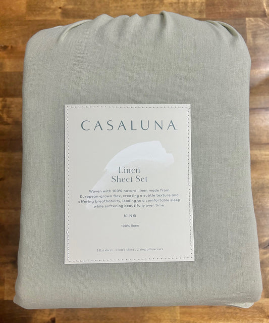 Casaluna 100% Natural Linen KING Sheet Set Light GREEN to 18" Deep