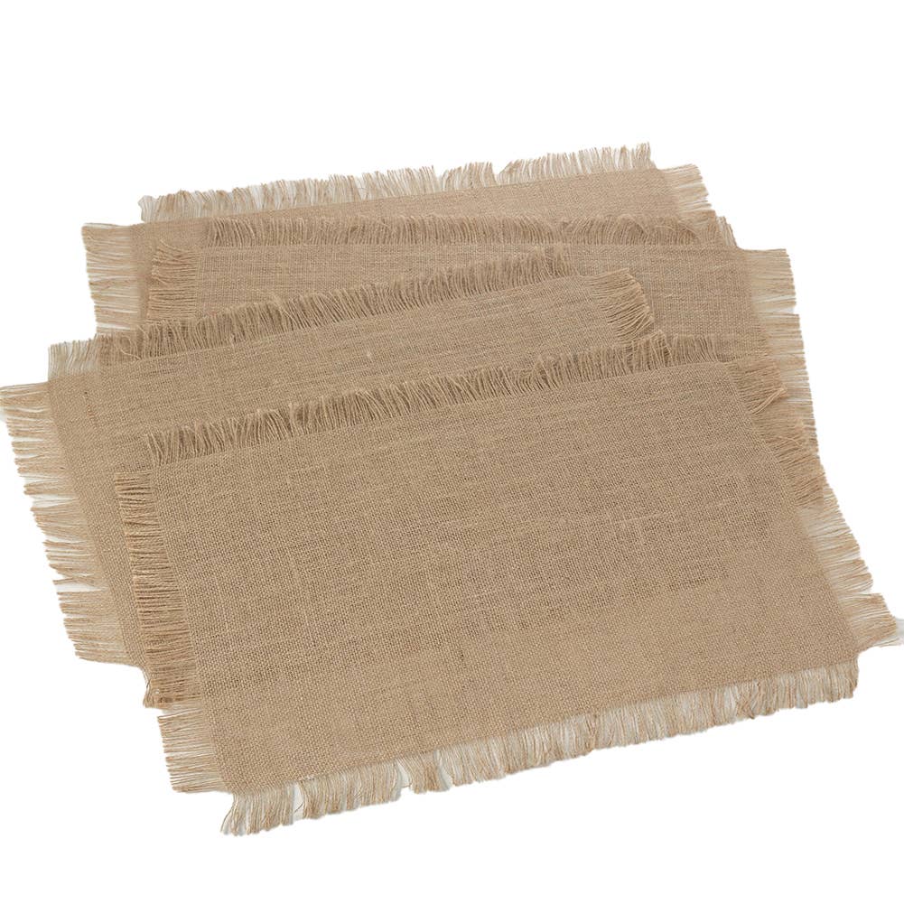 Set of 4 - Natural Fringed Jute 13x19 Inch Woven Placemats