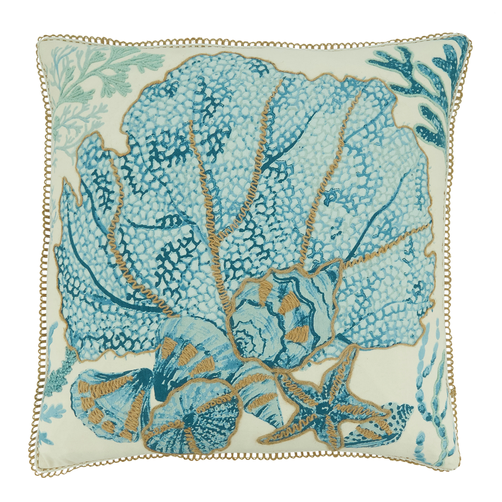 Aqua Nautical Sea Creatures Cotton 20" Throw Pillow: Cover + Insert