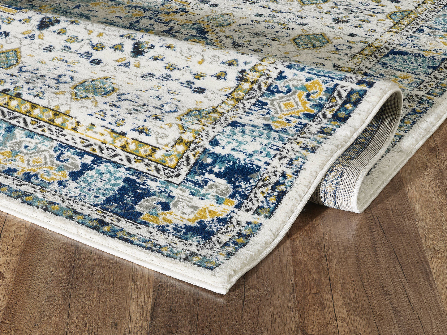 Abani Porto Traditional Medallion Blue and Ivory Area Rug: 7'9" x 10'2"