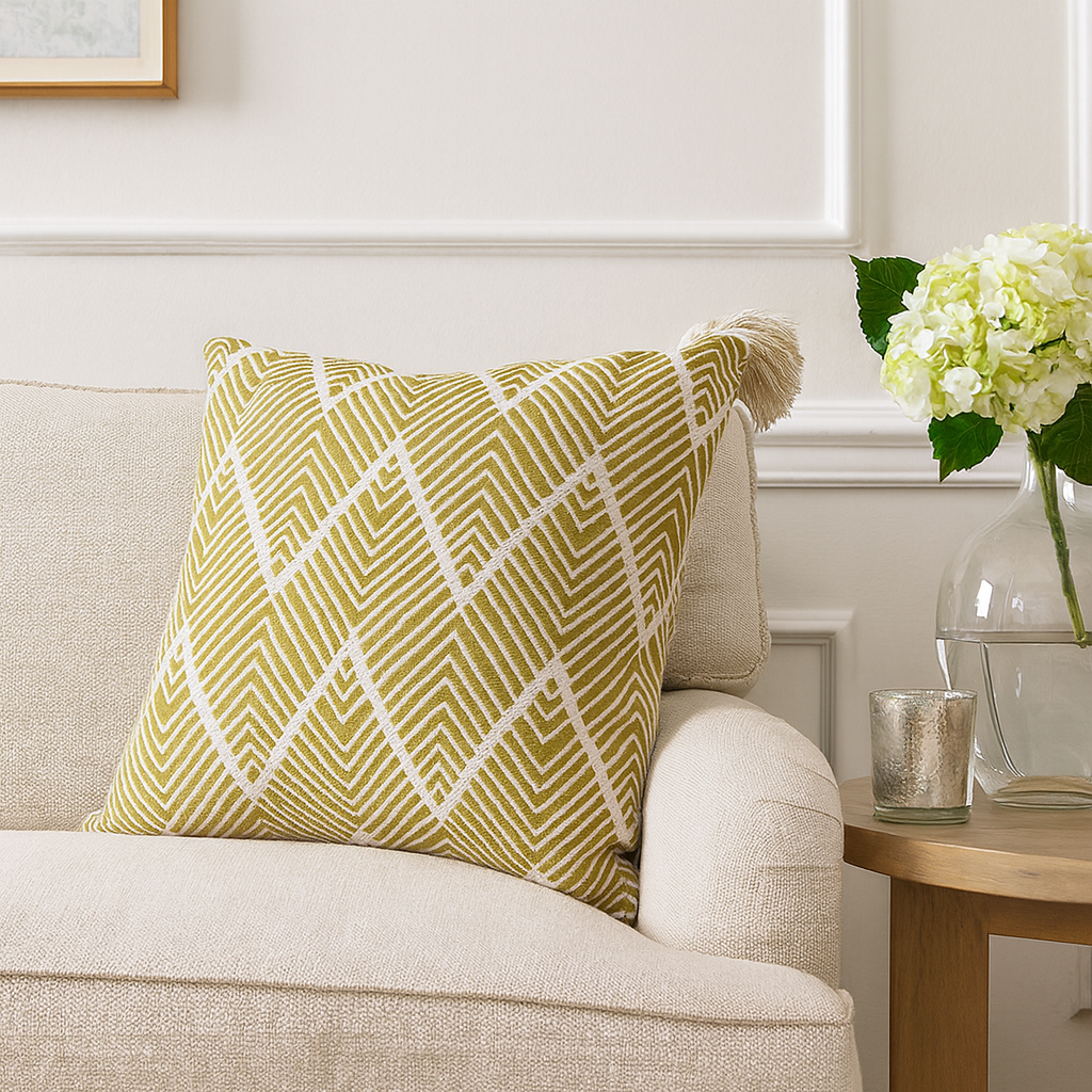 Yellow Chevron Cotton Blend 18" Throw Pillow : Cover + Insert
