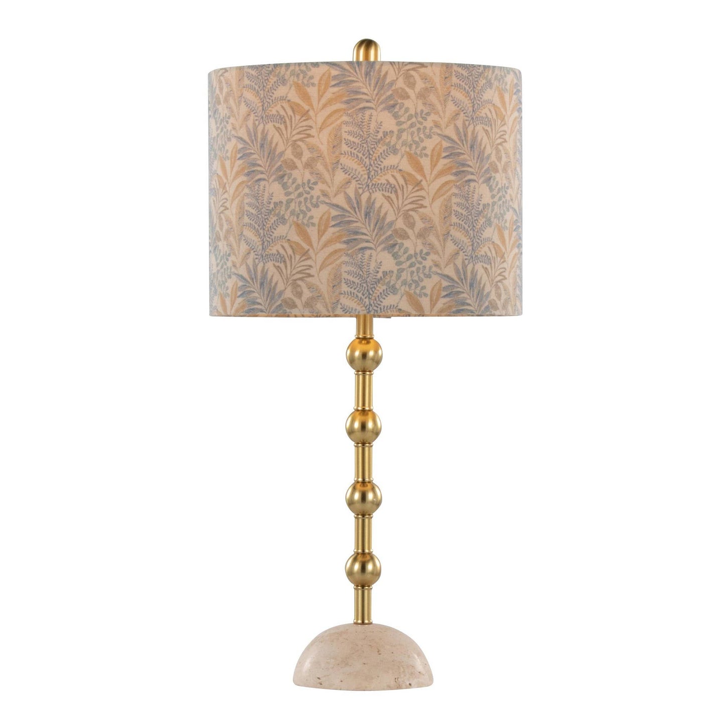 Malibu 27" Table Lamp in Travertine: Travertine, Gold Metal, Tan Leaf Shade