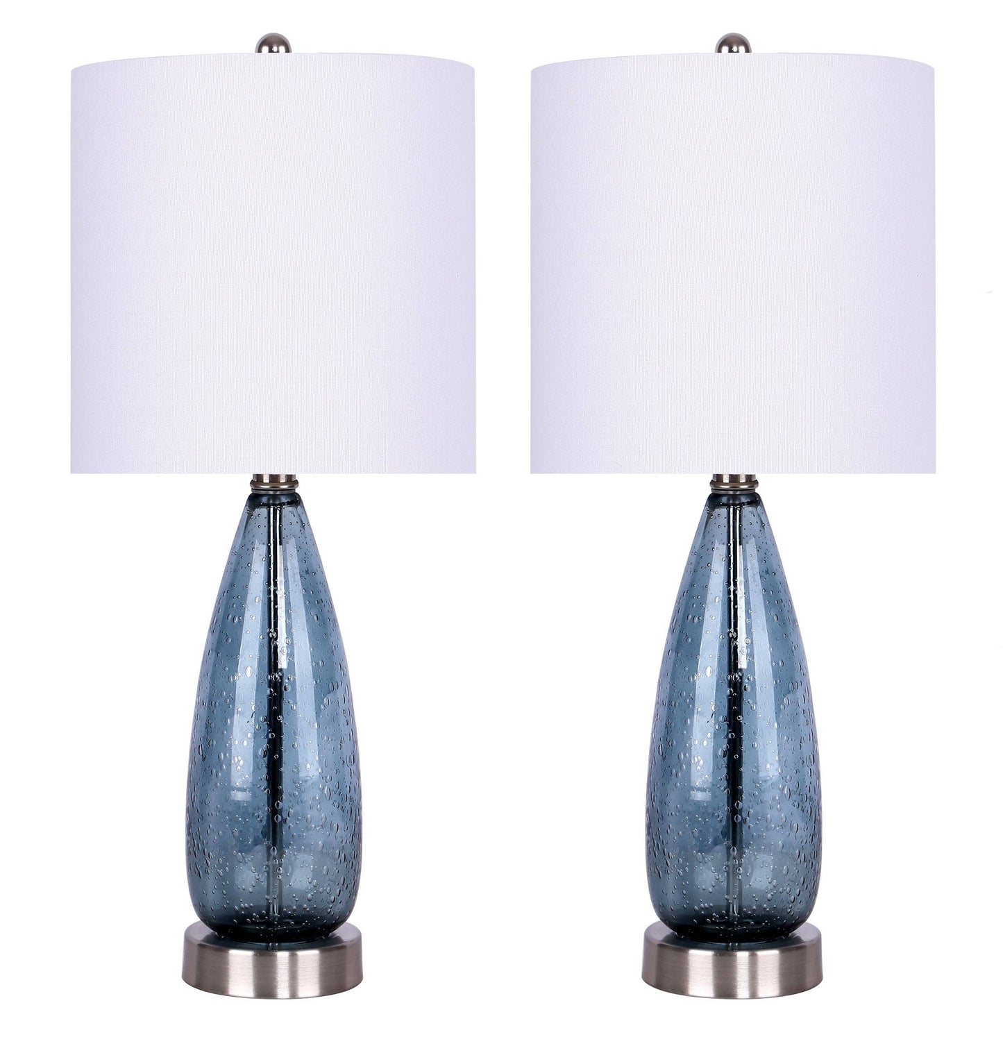 21.5" Glass Accent Lamps with Brushed Nickel Accents: Sapphire Blue Glass