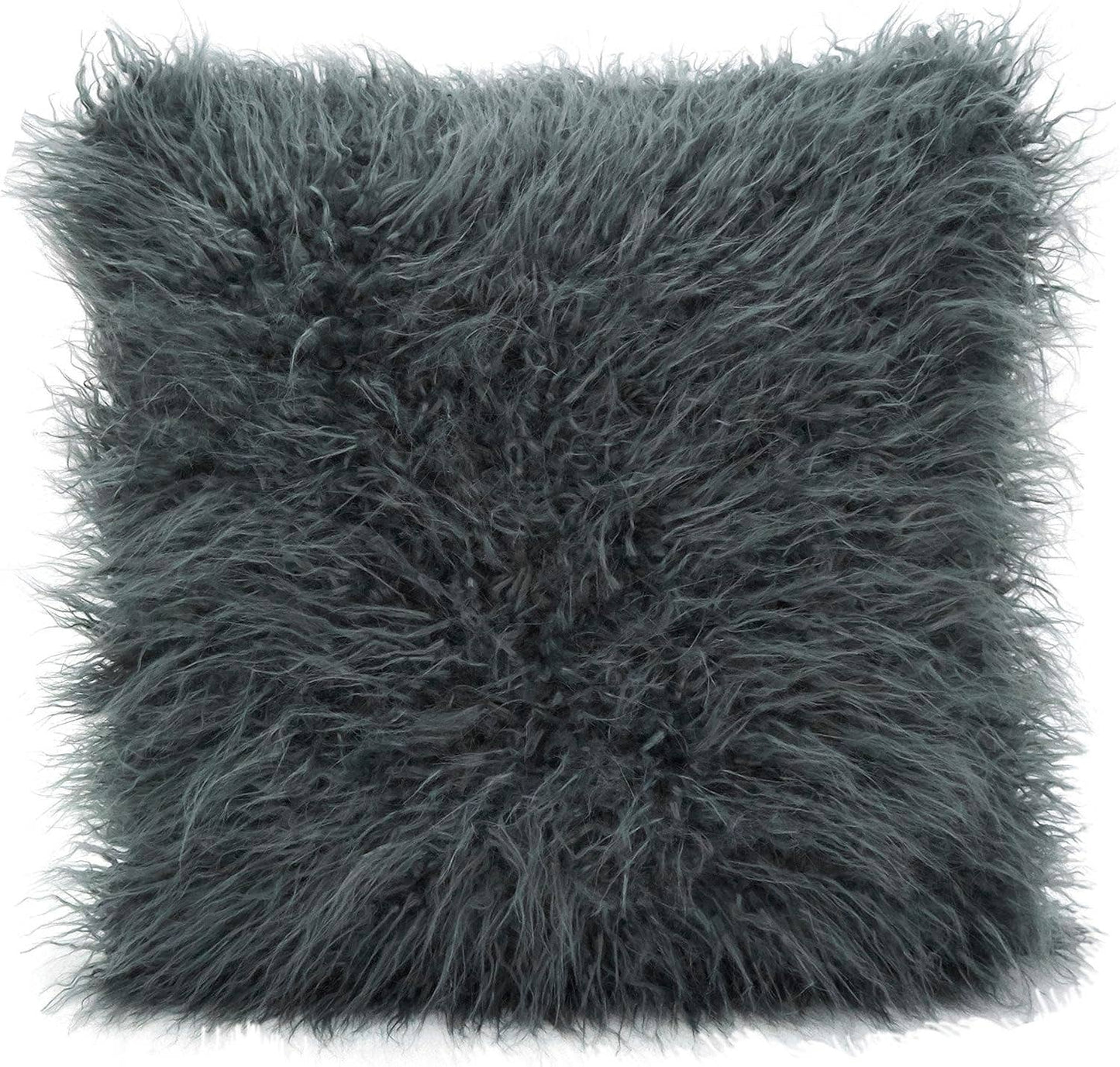 Slate Faux Mongolian Fur 18" Filled Throw Pillow