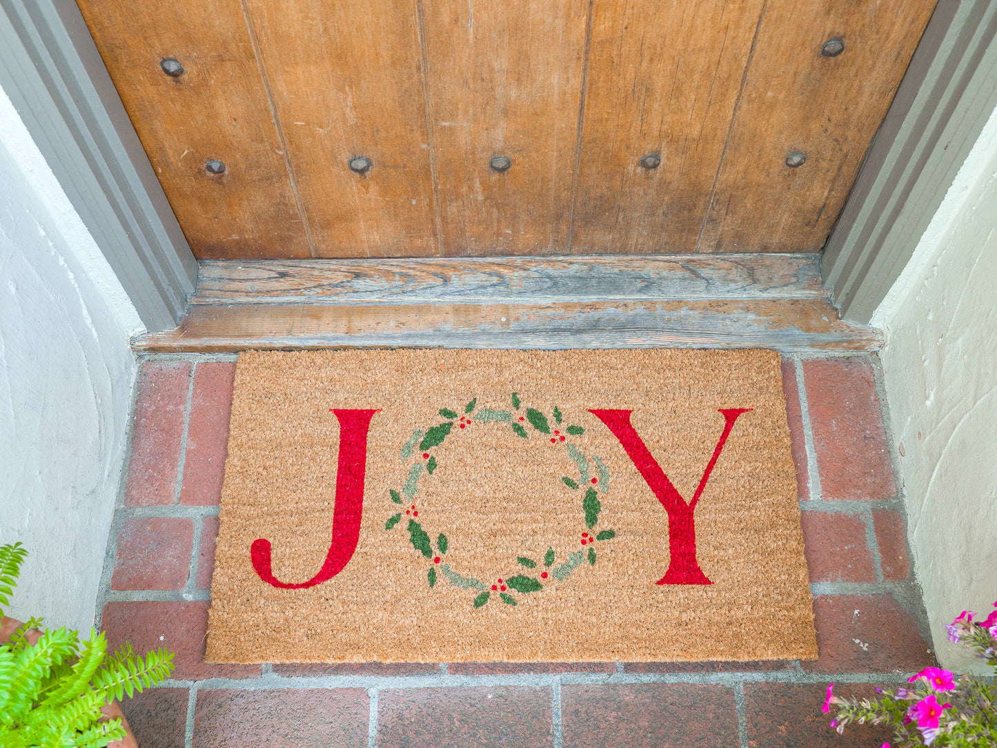 KAF Home 17" x 30"  Holiday Coir Mat - Joy Wreath