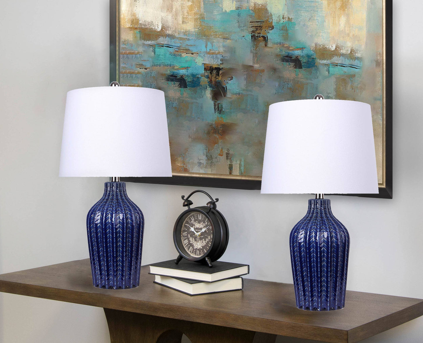 Rockwell 23.5" Ceramic Table Lamp & Linen Shade: Dark Blue