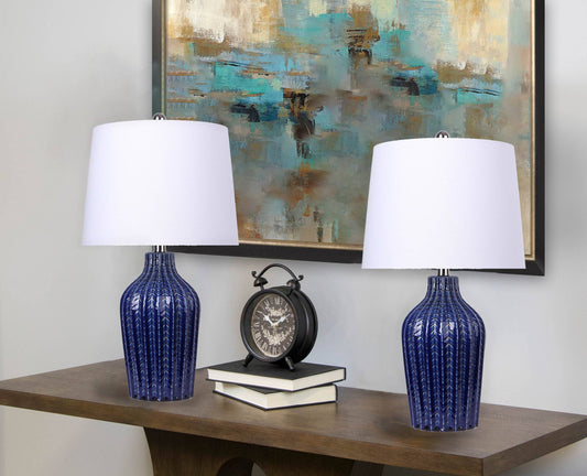 Rockwell 23.5" Ceramic Table Lamp & Linen Shade: Dark Blue