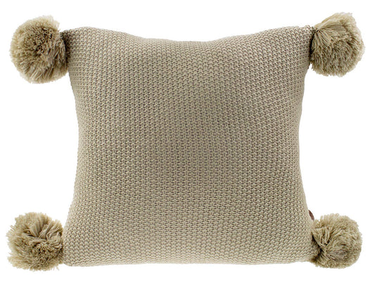 Khaki Chunky Knit Pom Pom Decorative Throw Pillow: Cover + Insert
