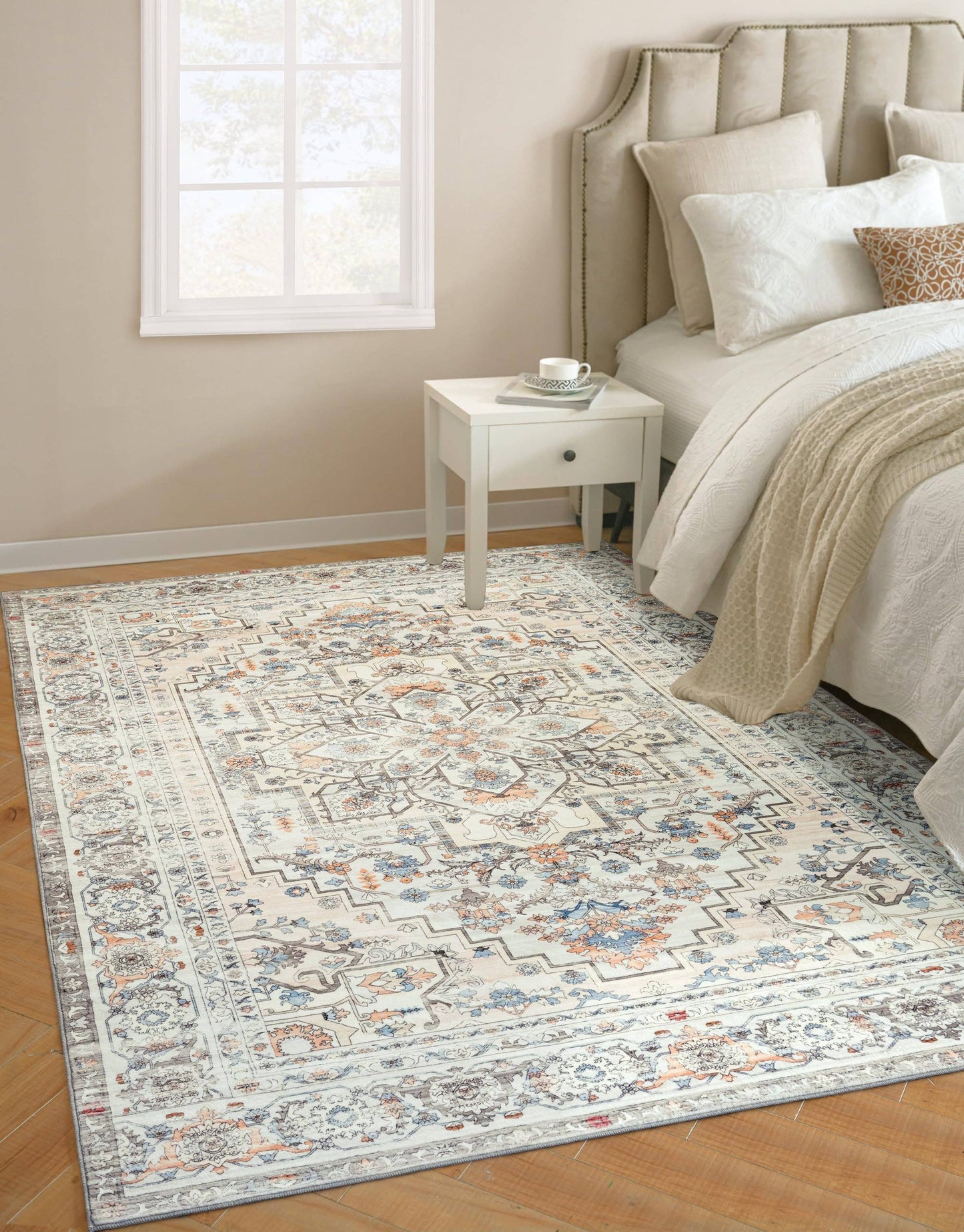 Area Rug Washable Non Slip Rubber Backing Boho Foldable Rugs: Pink / 5’x7’