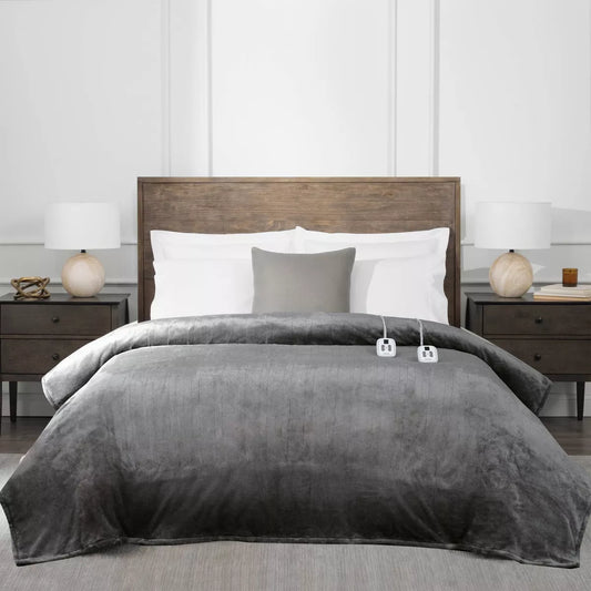 Brookstone - Twin Heated Blanket Gray